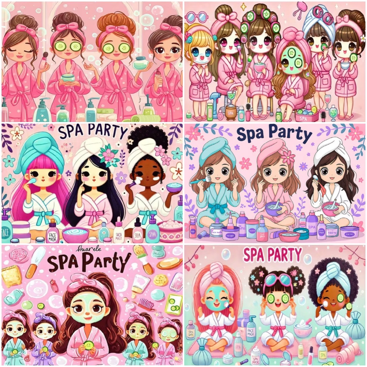 Beauty Makeup Events - Cartoon Girls Spa Party Decoration Backdrop