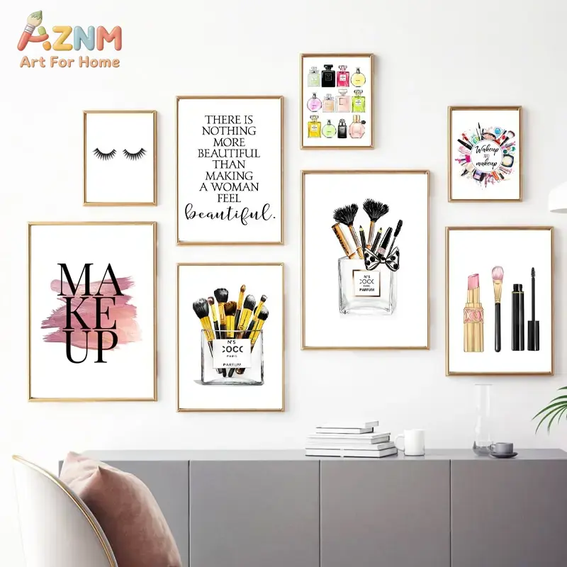 Beauty And Makeup Quotes - AZNM Pink Fashion Makeup Canvas Wall