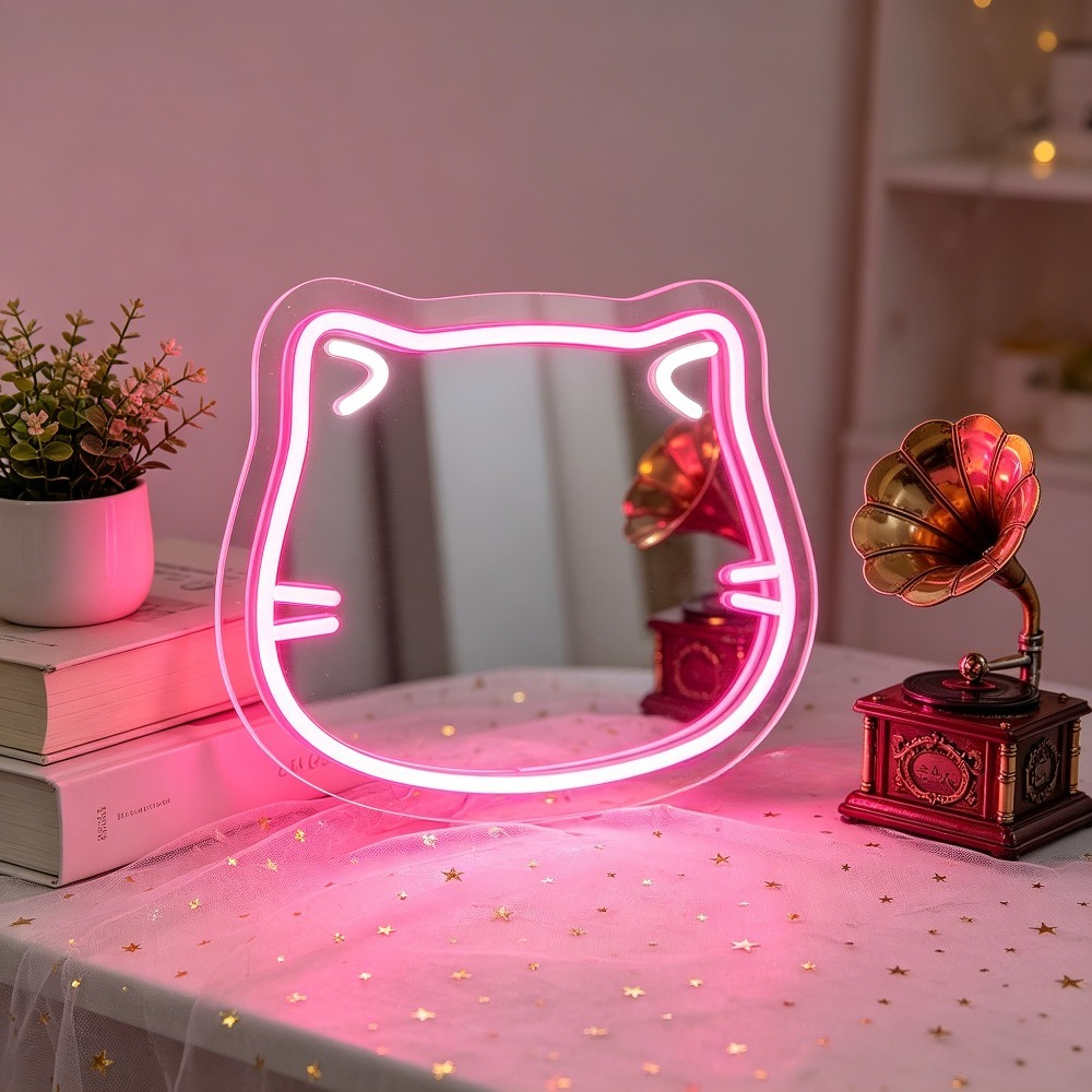 Beauty Makeup Girl Photo - Cute Cat Selfie Neon Sign LED