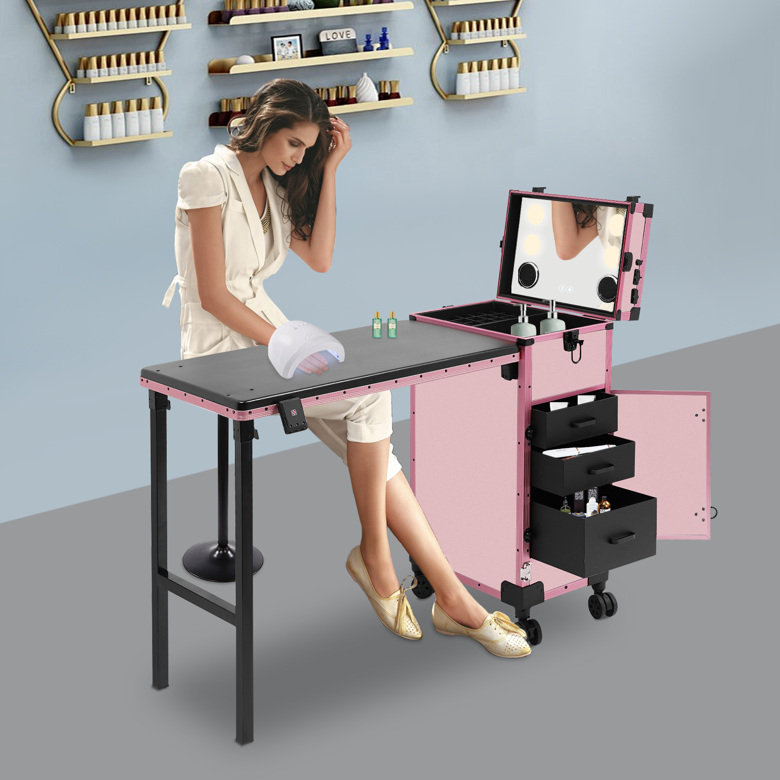 Makeup And Beauty - 3-Tier Foldable Makeup Trolley with Lockable