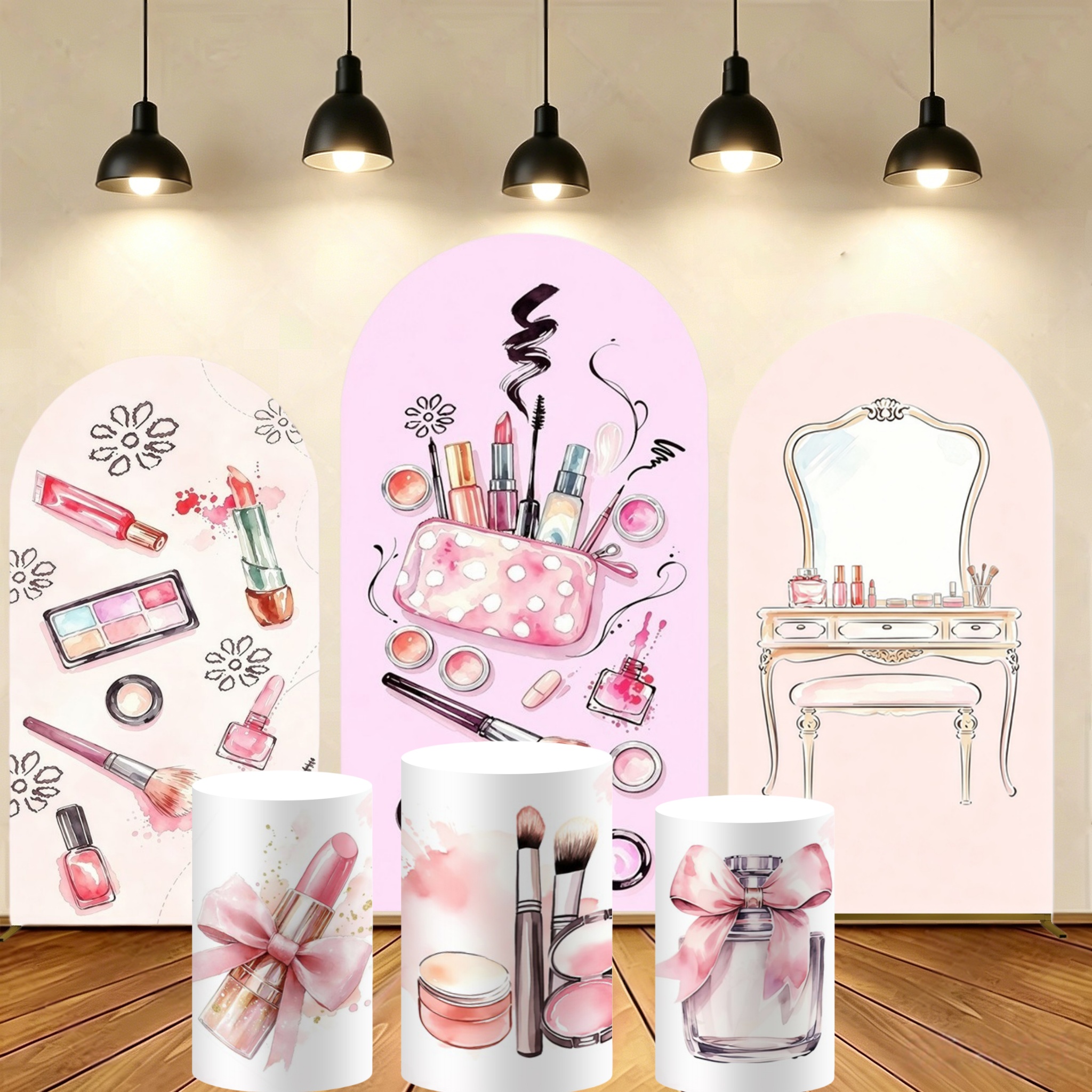 Beauty Makeup Girl Photo - Pink Beauty Makeup Arch Backdrop Cover