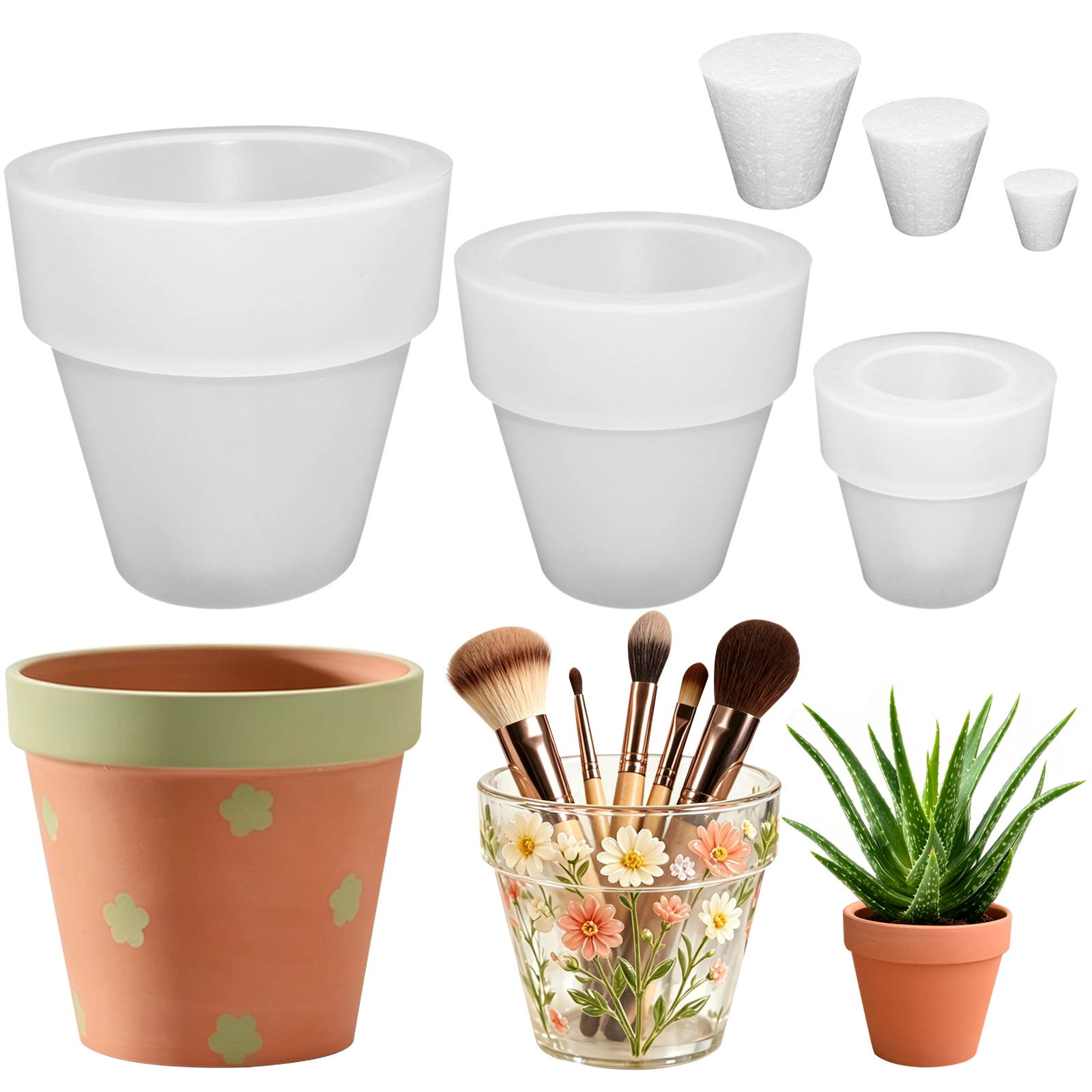 Beauty Makeup Salon - Flower Pot Silicone Molds, 3Pcs Terracotta