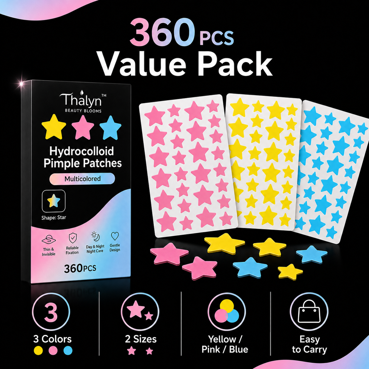 Makeup And Beauty - 360PCS Colorful Star Pimple Patches Yellow