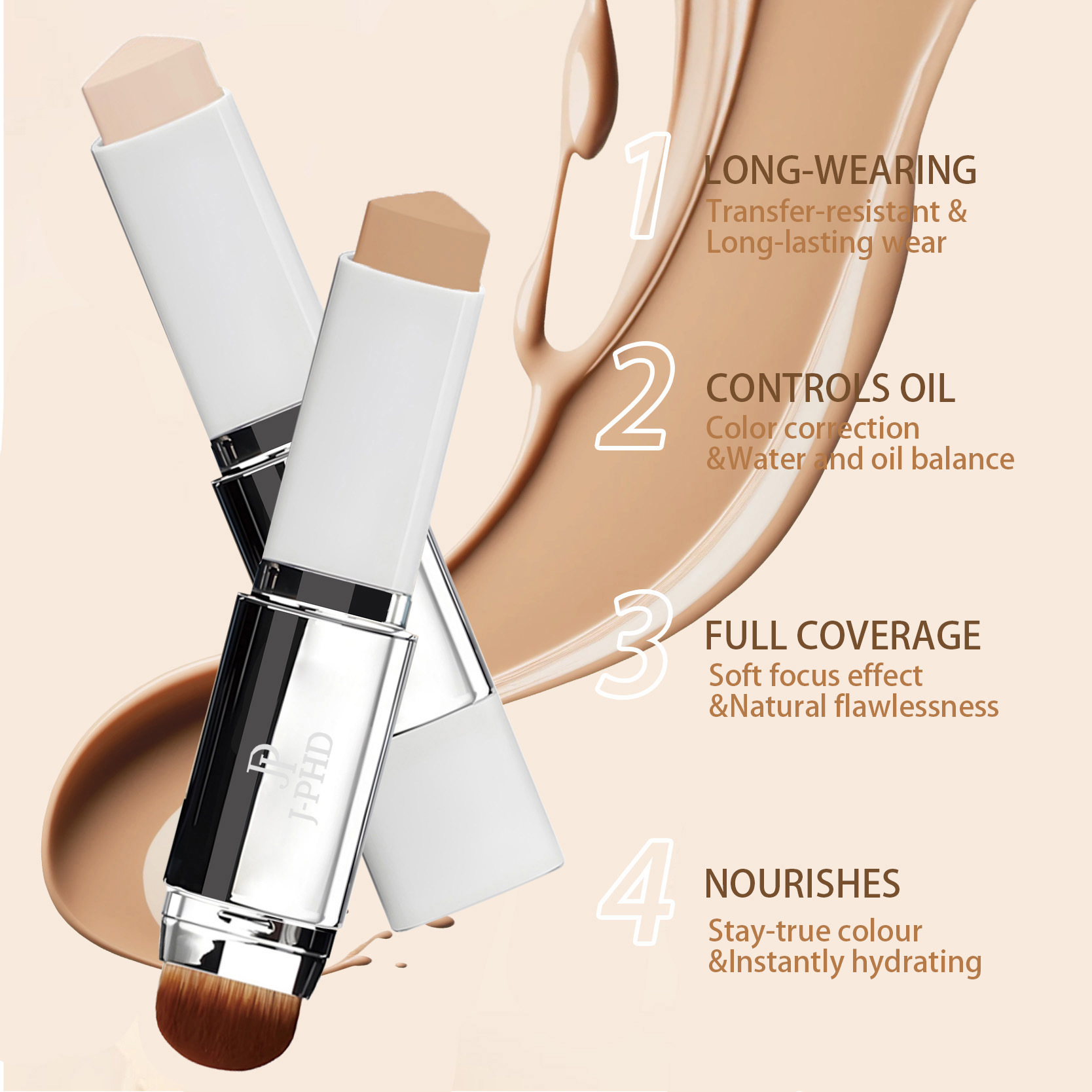 J Beauty Makeup - Two-in-one Brush Head Foundation Stick, Lightweight