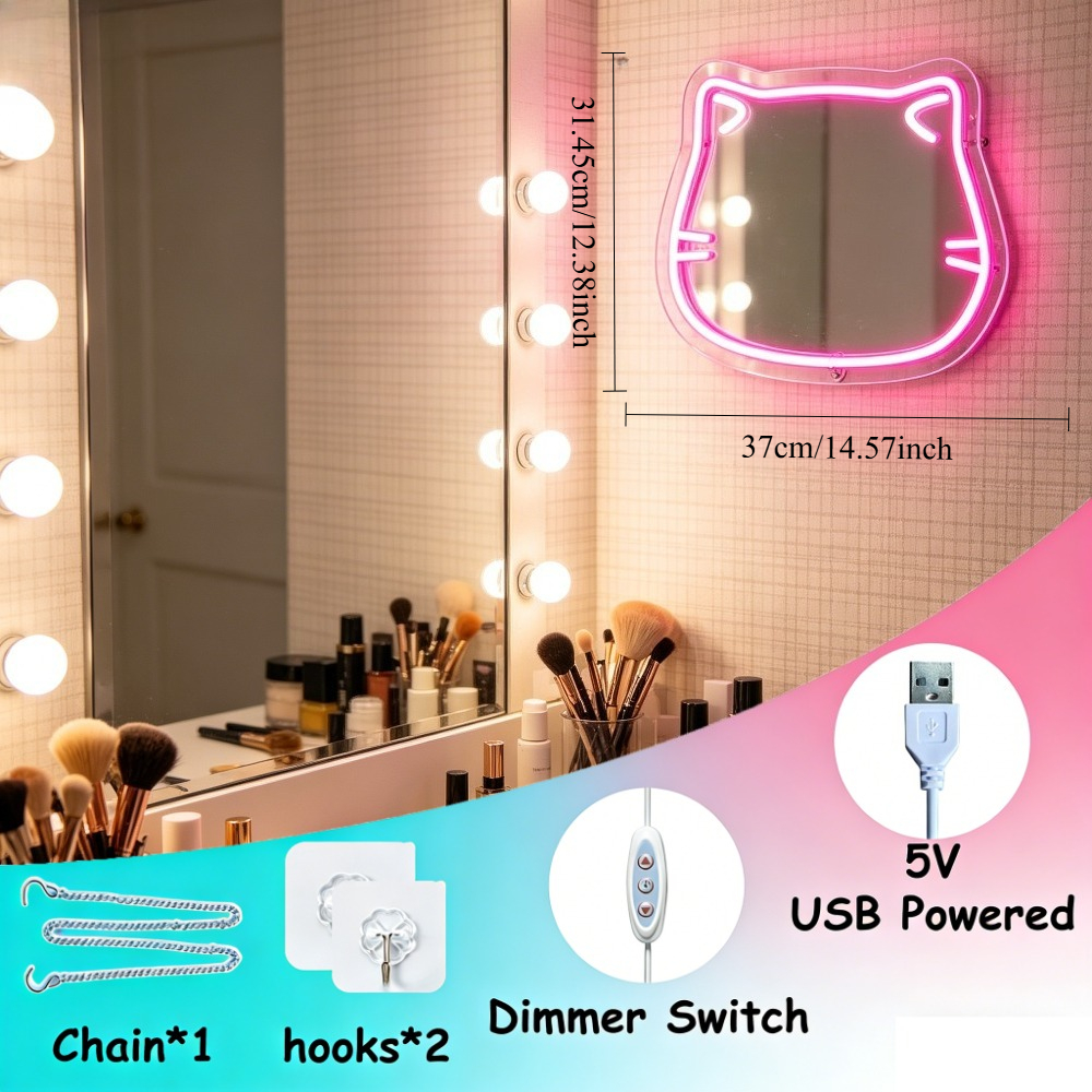 Cute Cat Selfie Neon Sign LED  - Beauty Makeup Girl Photo review and price