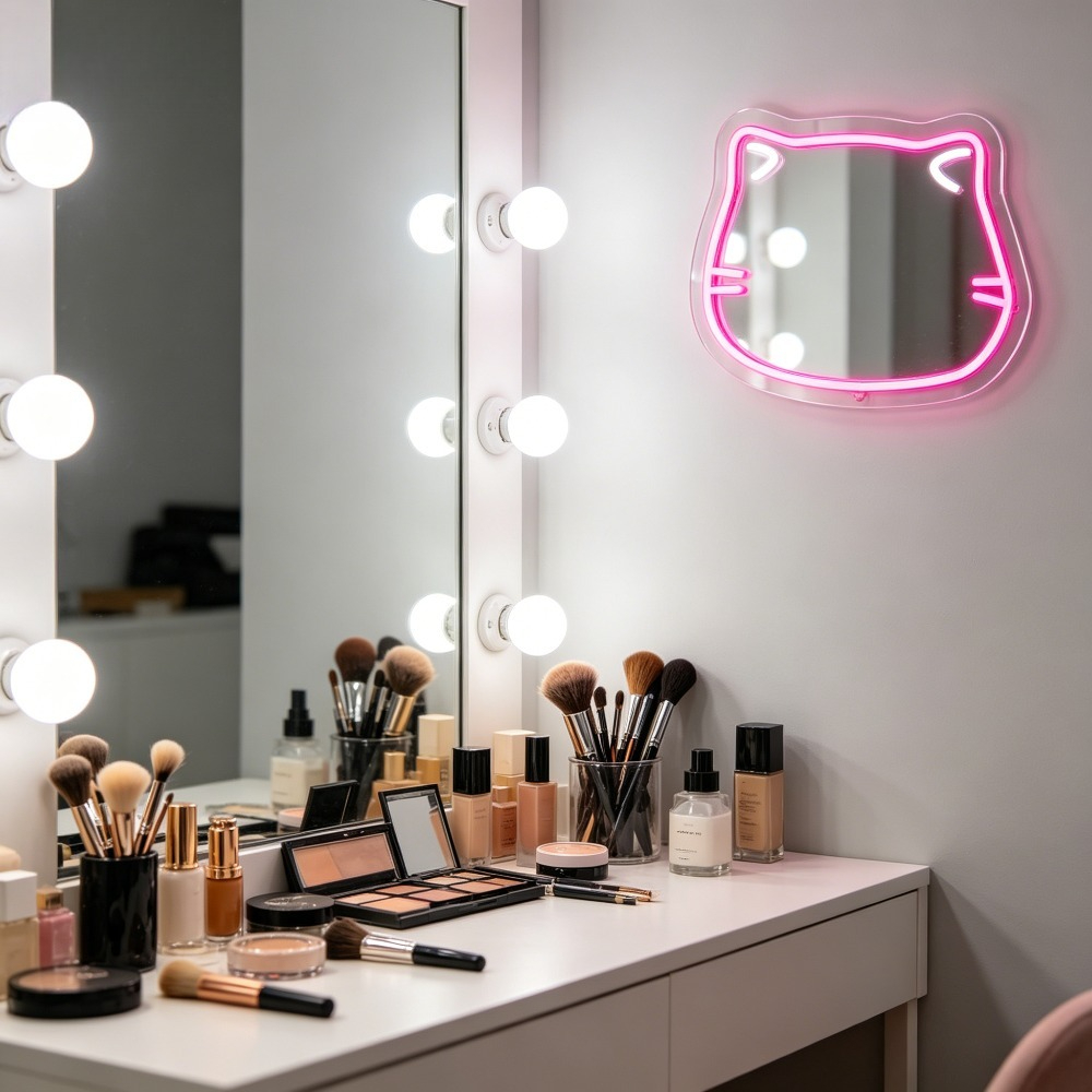 Cute Cat Selfie Neon Sign LED  - Beauty Makeup Girl Photo review and price